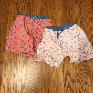Kids Swim Trunks Set - Coral and Light Pink with Blue Accents